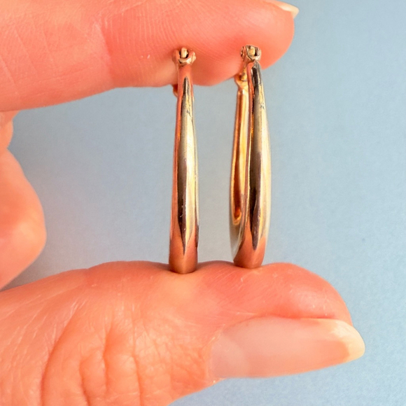 Sterling Silver Gold Vermeil 1” Round Hoop Classic Vintage Graduated Earrings - Picture 3 of 9